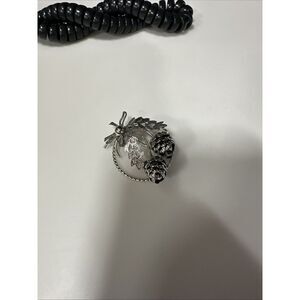 925 Sterling Silver  Vintage Floral Leaf Ribbon Bow Brooch Pin And‎ Earrings